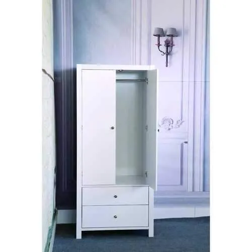 Spacious Gleaming White Finish 2 Magnet Closing Door Wardrobe With Inner Hanging Rail