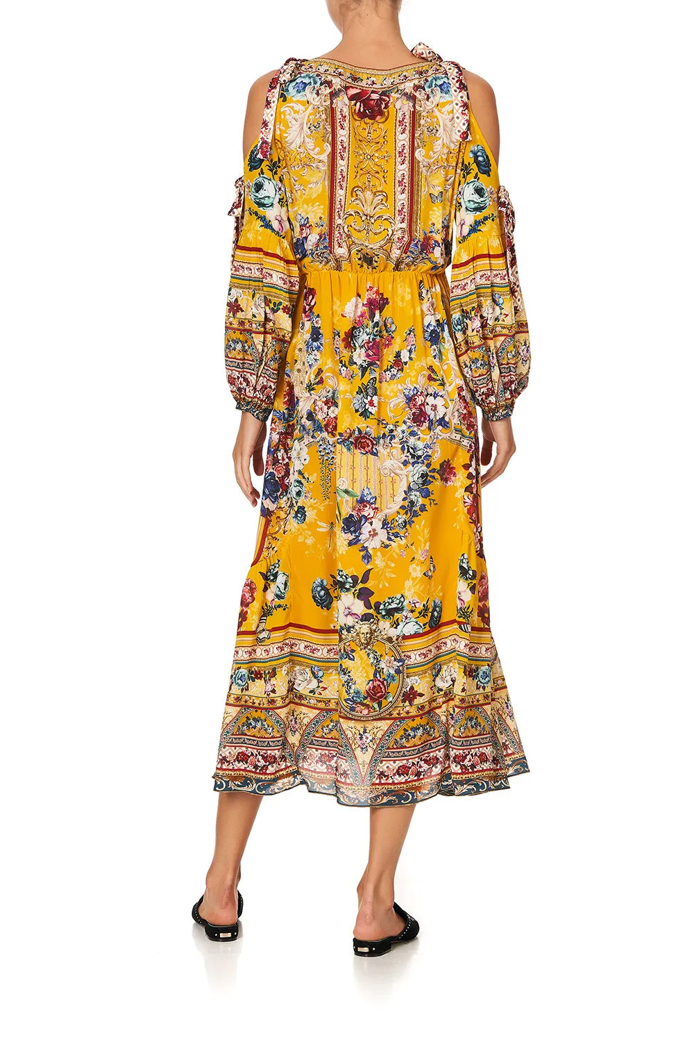 SPLIT SLEEVE WRAP DRESS CROWNED ROSES