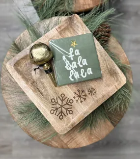 Square Wood Tray with etched snowflakes