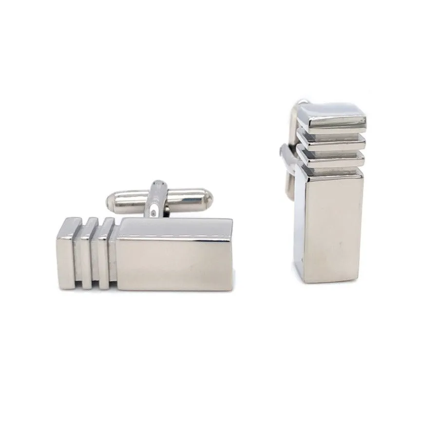 Stainless Steel Cufflinks - "Long Bar with Grooves"