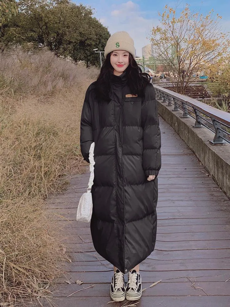 Stand Up Collar Calf Length Puffer Coat