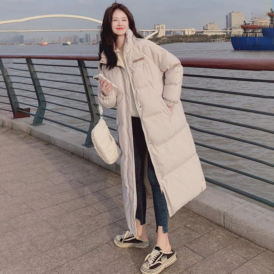 Stand Up Collar Calf Length Puffer Coat