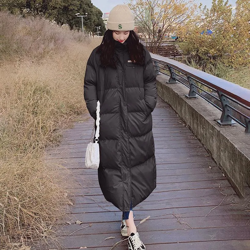 Stand Up Collar Calf Length Puffer Coat