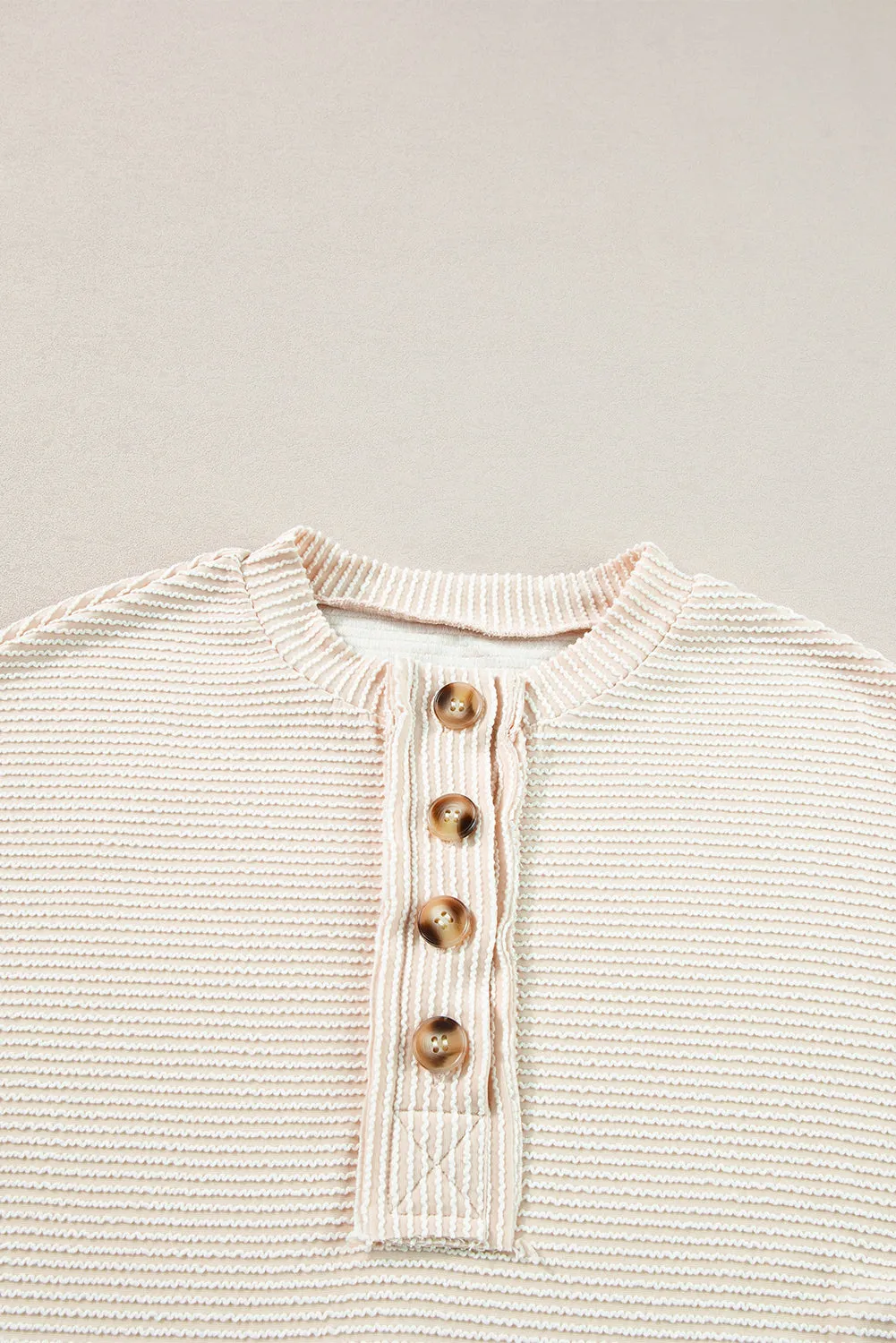 Textured Lantern Sleeve Henley Top