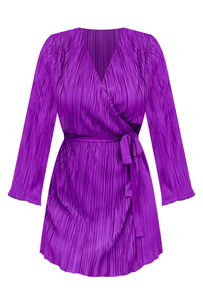 Through The Night Purple Plisse Mini Wrap Dress FINAL SALE