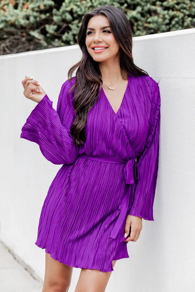 Through The Night Purple Plisse Mini Wrap Dress FINAL SALE