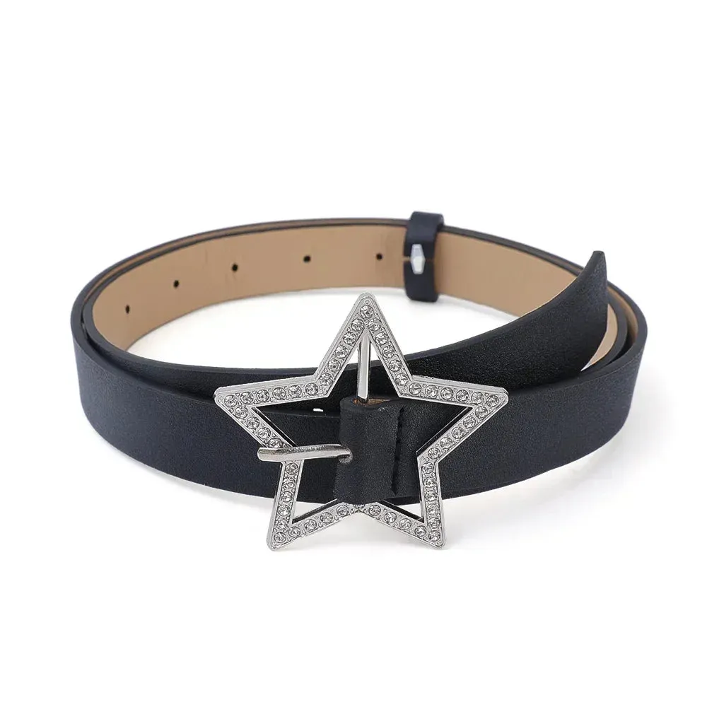 Trendy Star Buckle Leather Embellished Rhinestone Belt