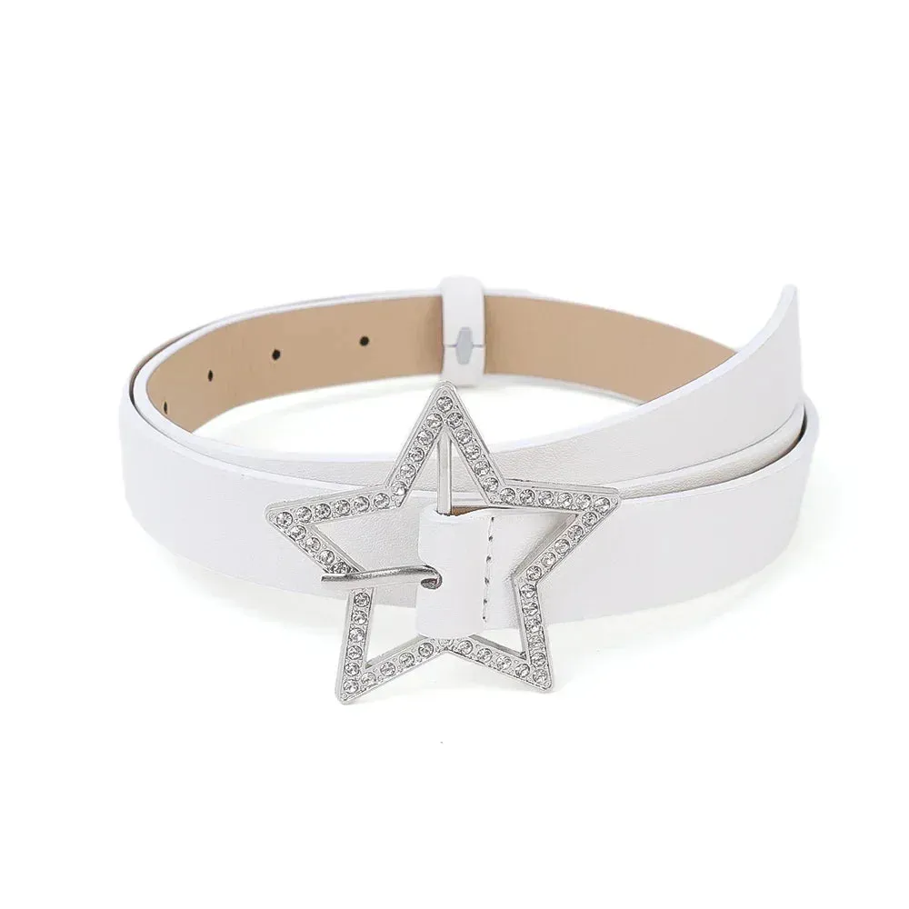 Trendy Star Buckle Leather Embellished Rhinestone Belt