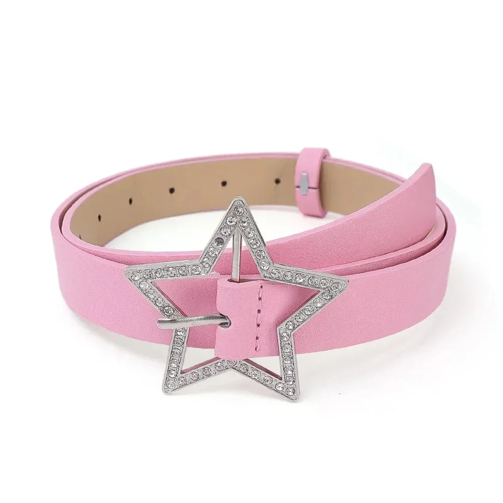 Trendy Star Buckle Leather Embellished Rhinestone Belt