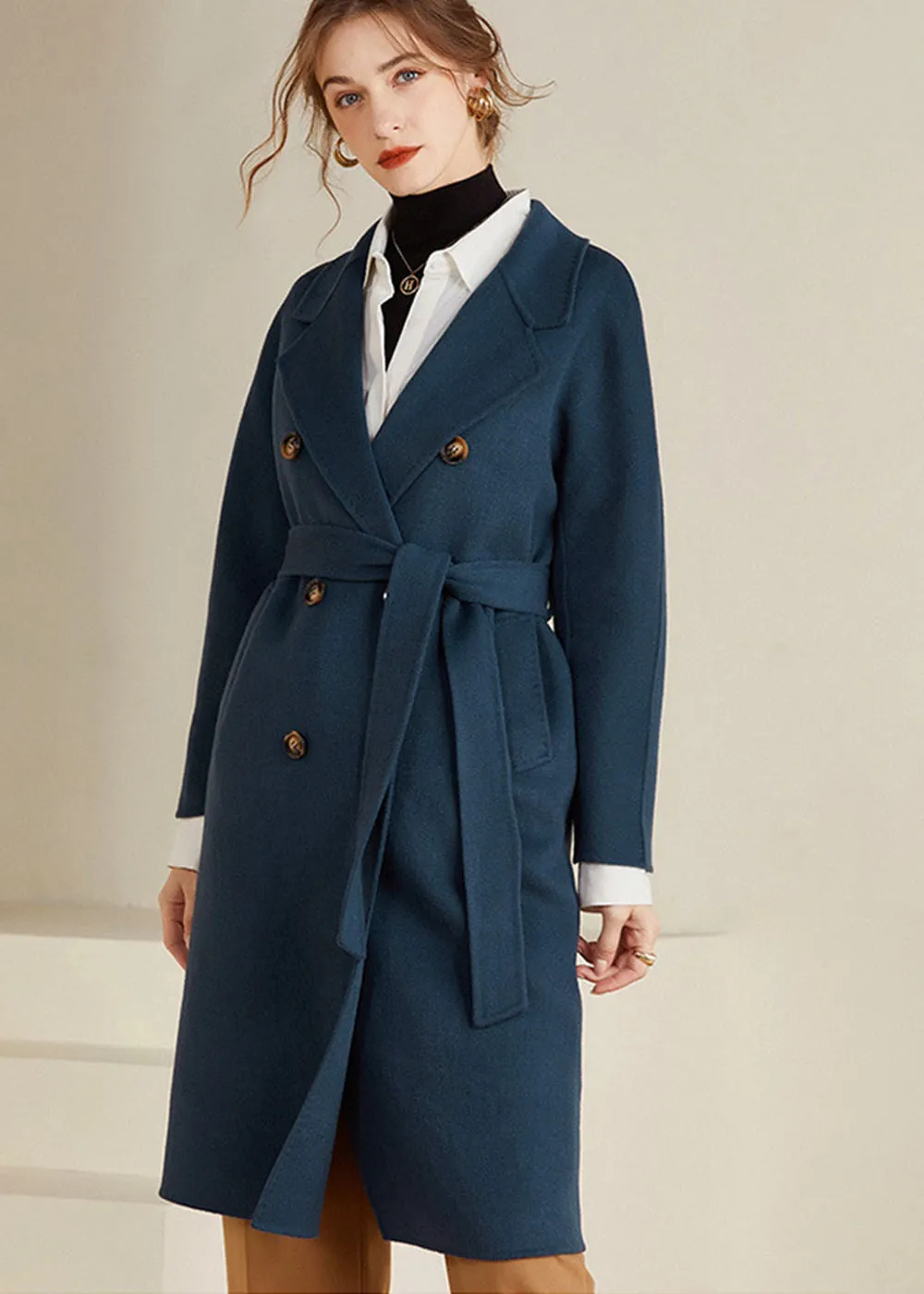 Trista Double Breasted Belted Wool Coat