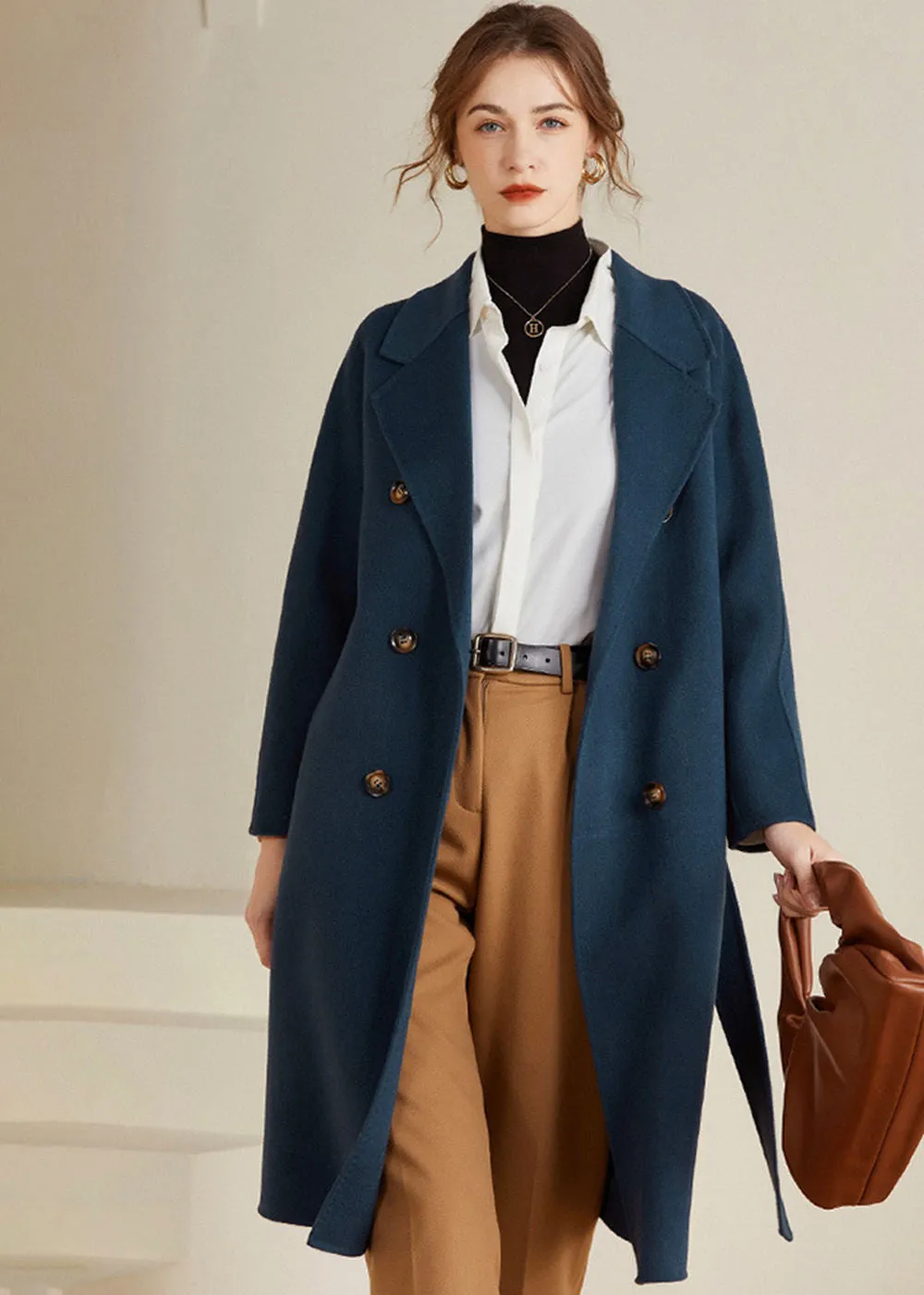 Trista Double Breasted Belted Wool Coat