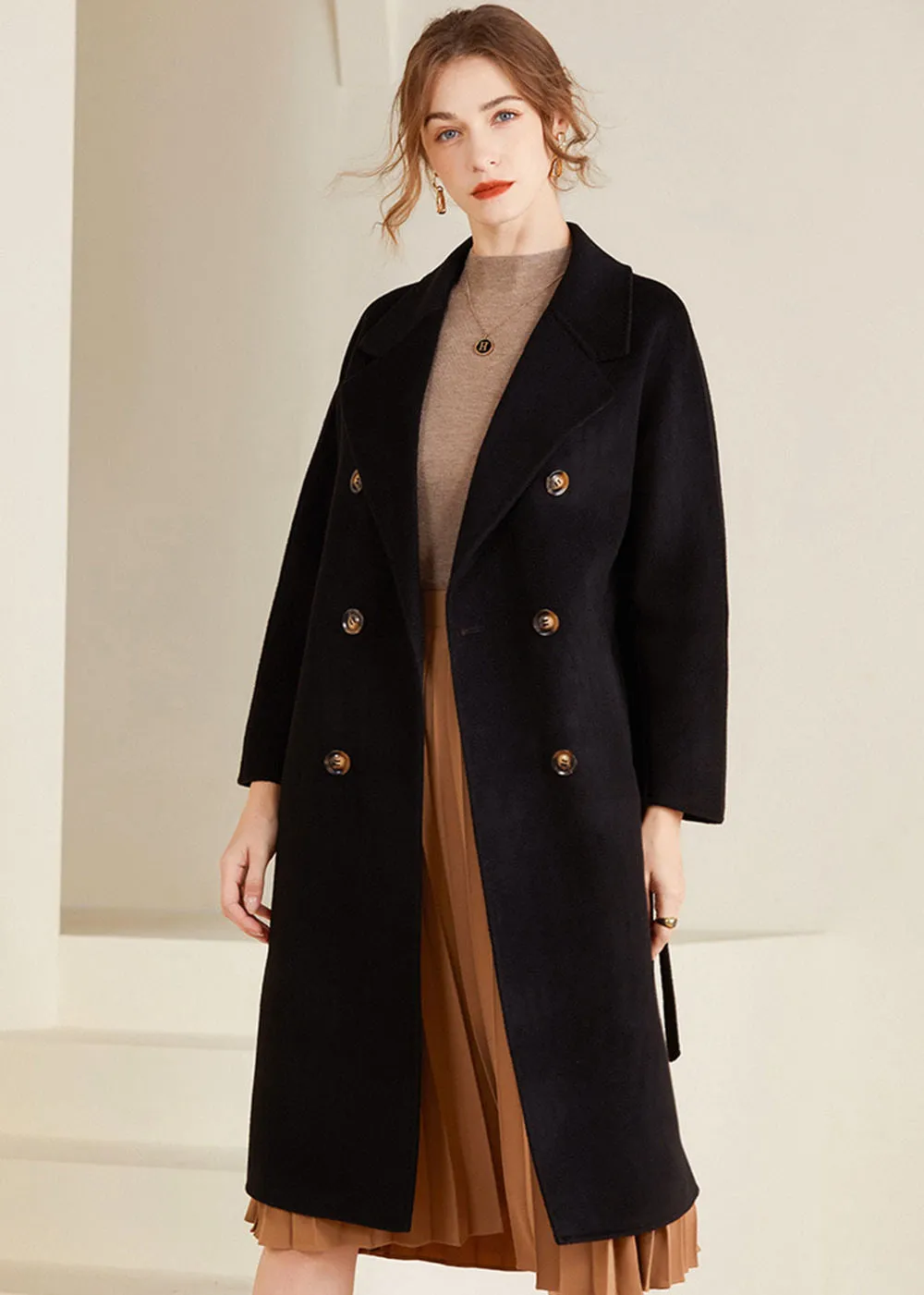 Trista Double Breasted Belted Wool Coat