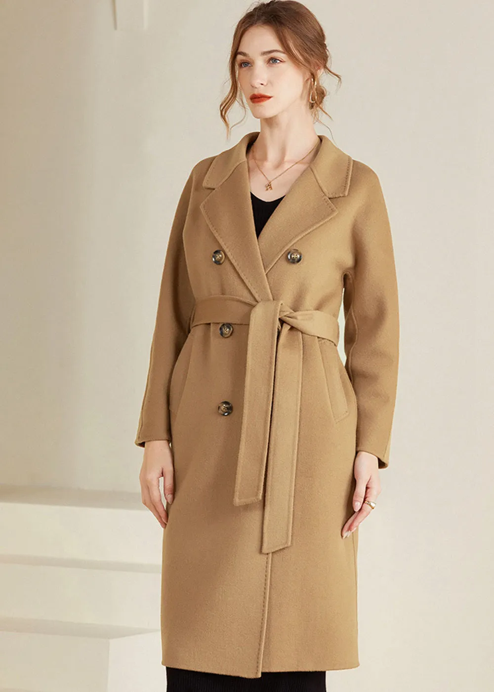 Trista Double Breasted Belted Wool Coat