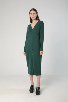 V-Neck Cardigan Sweater Dress in Merino Wool