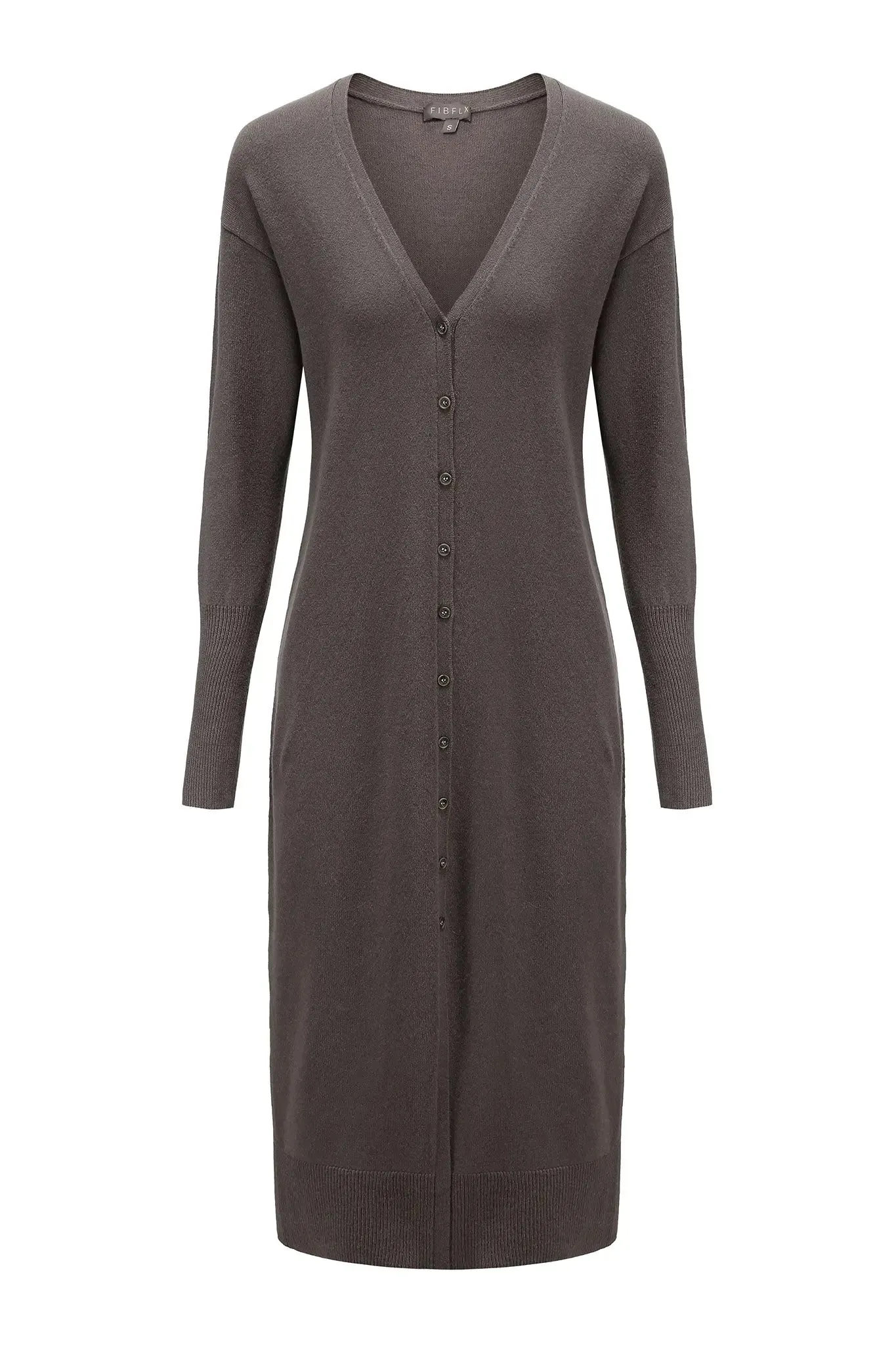 V-Neck Cardigan Sweater Dress in Merino Wool