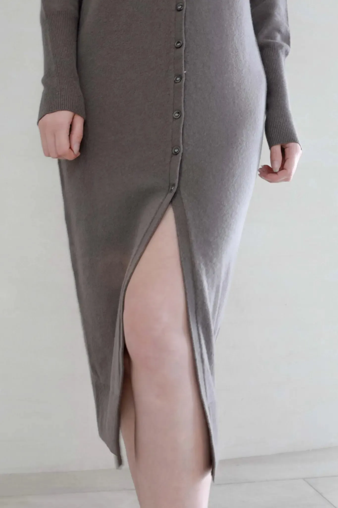 V-Neck Cardigan Sweater Dress in Merino Wool