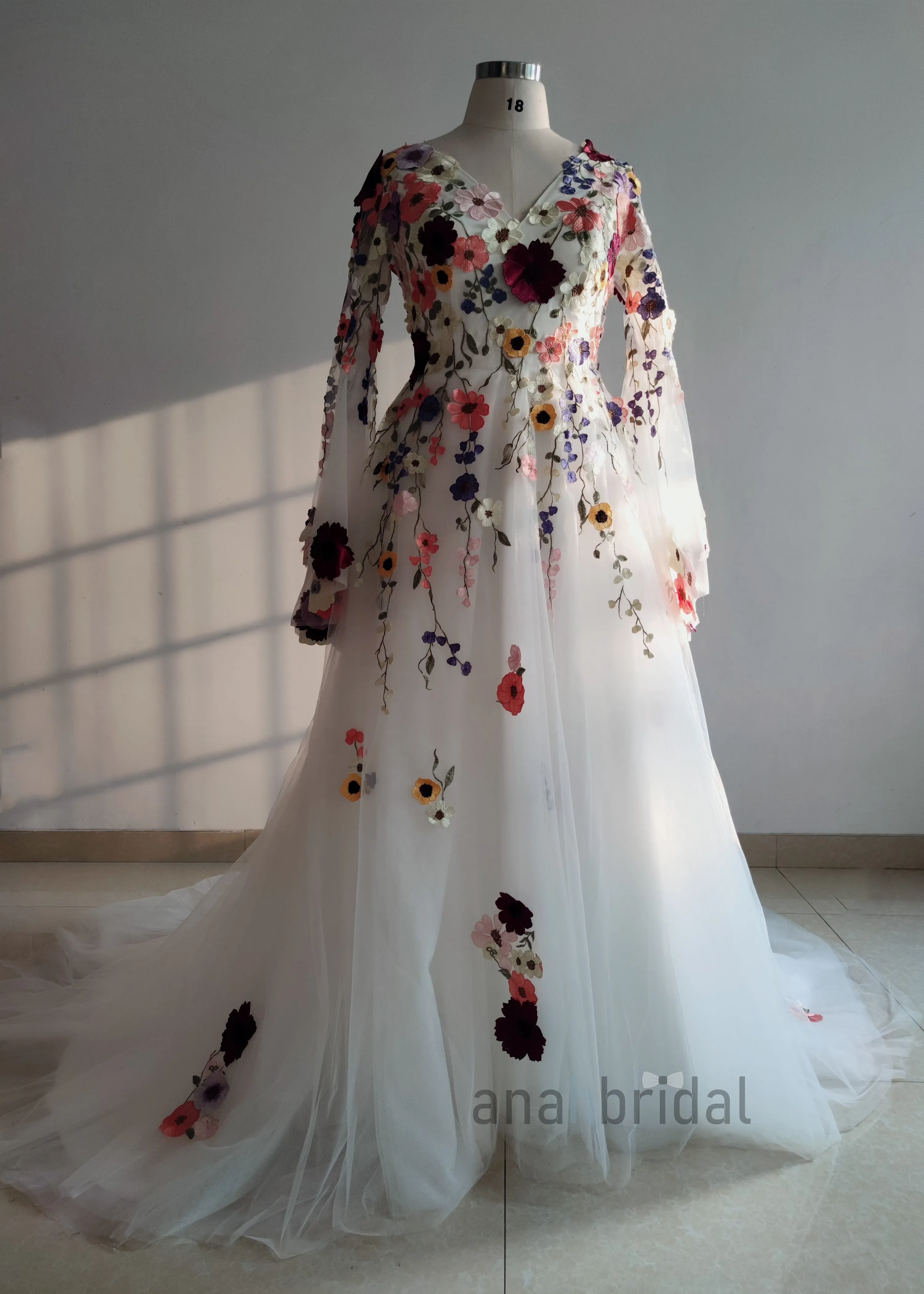 V Neck Floral Stunning White  Wedding Dress