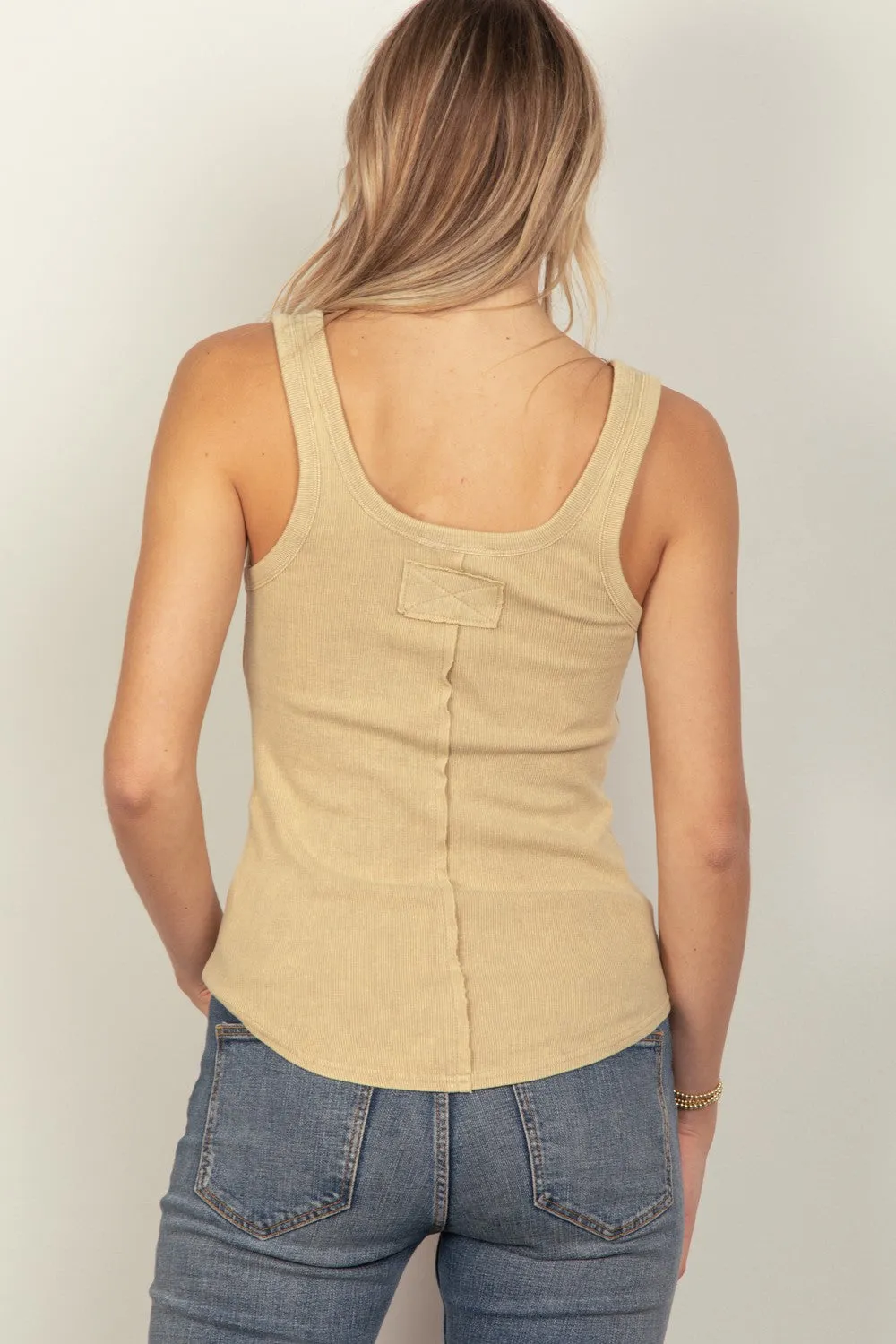 VERY J Washed Ribbed Tank with Placket Detail