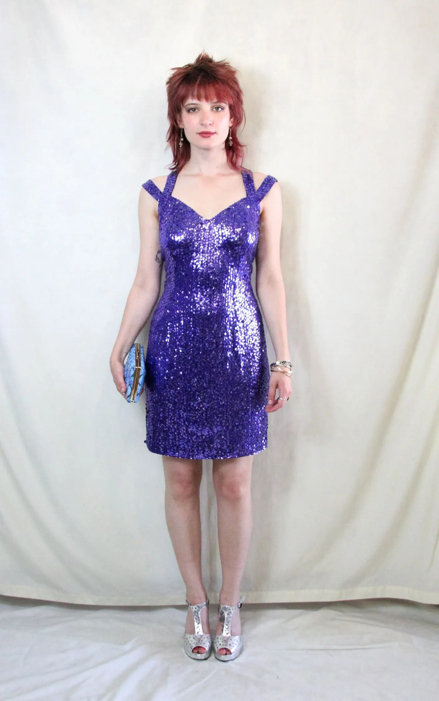 Vintage Purple Mini Sequin Cocktail Dress