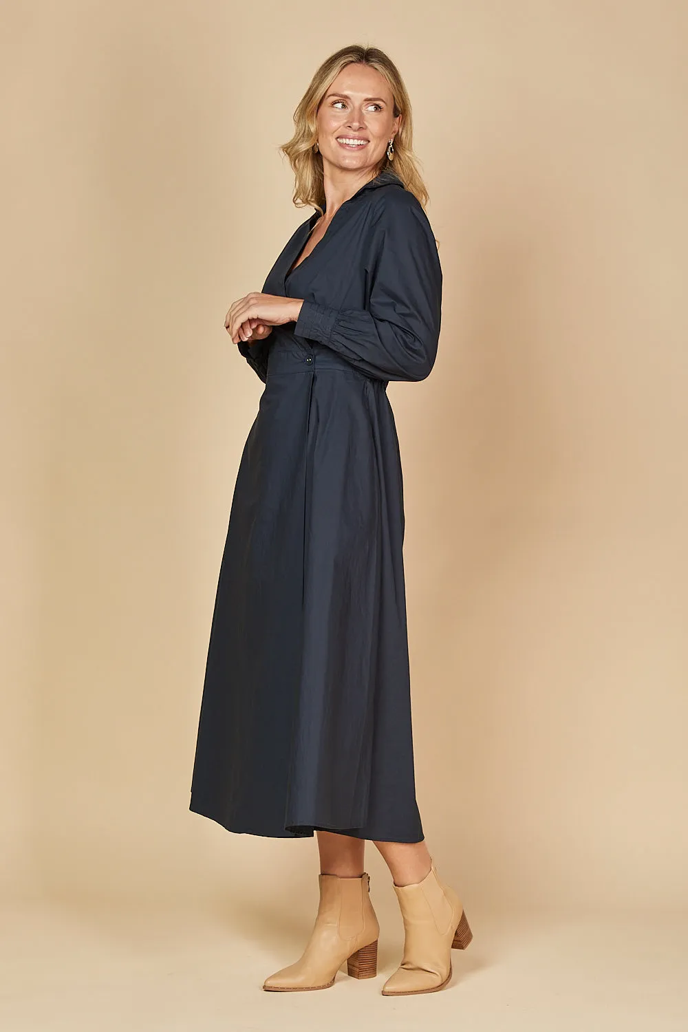 Wendy Poplin Wrap Dress in Navy