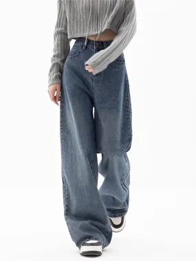 Wenkouban 2000s Blue Baggy Boyfriend Jeans