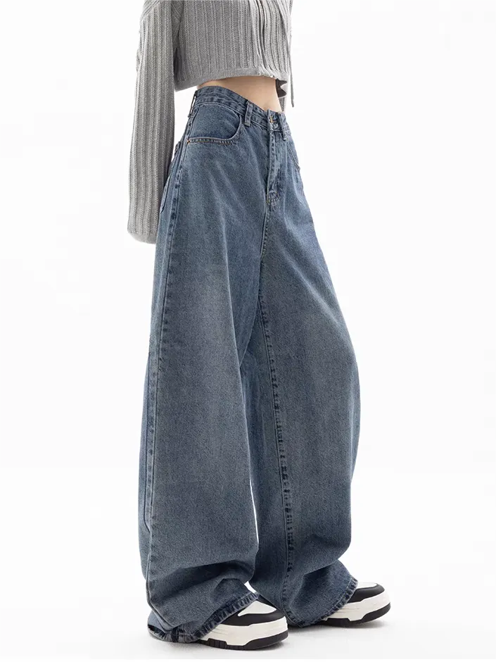 Wenkouban 2000s Blue Baggy Boyfriend Jeans