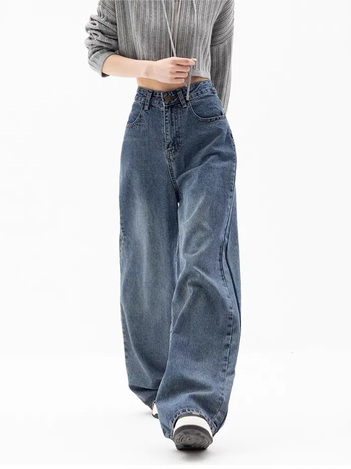 Wenkouban 2000s Blue Baggy Boyfriend Jeans