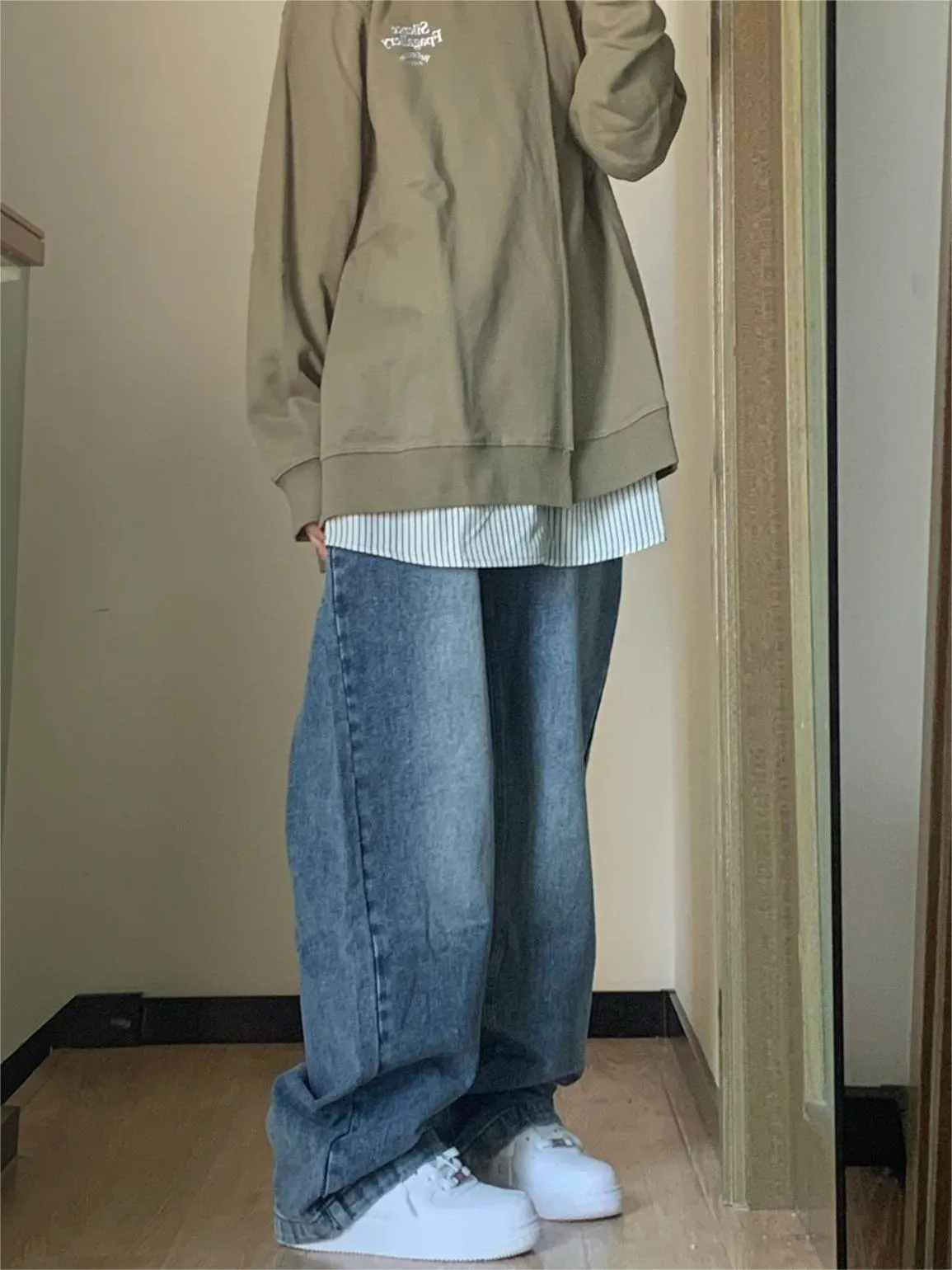 Wenkouban Blue basic boyfriend jeans with a washed look