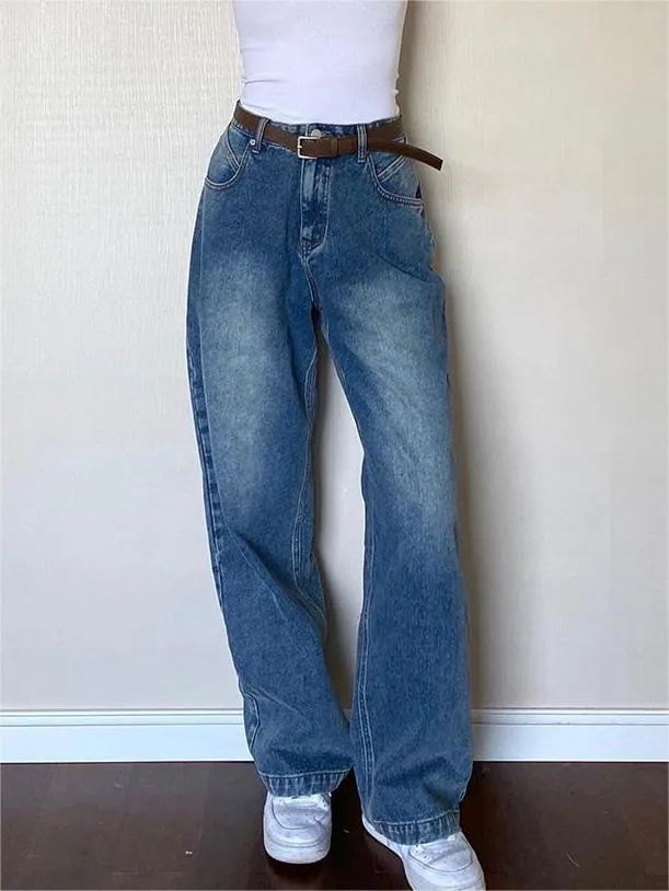 Wenkouban Vintage blue boyfriend jeans with a washed look