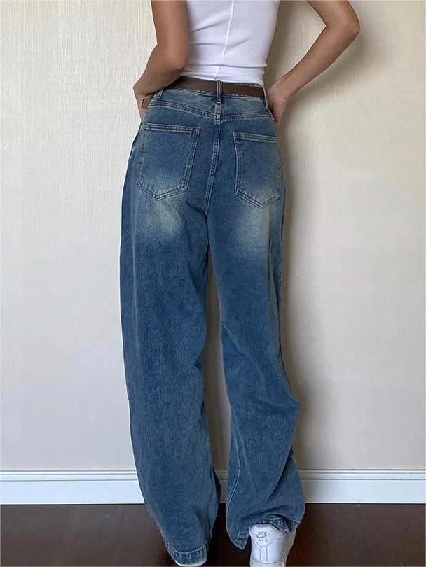 Wenkouban Vintage blue boyfriend jeans with a washed look