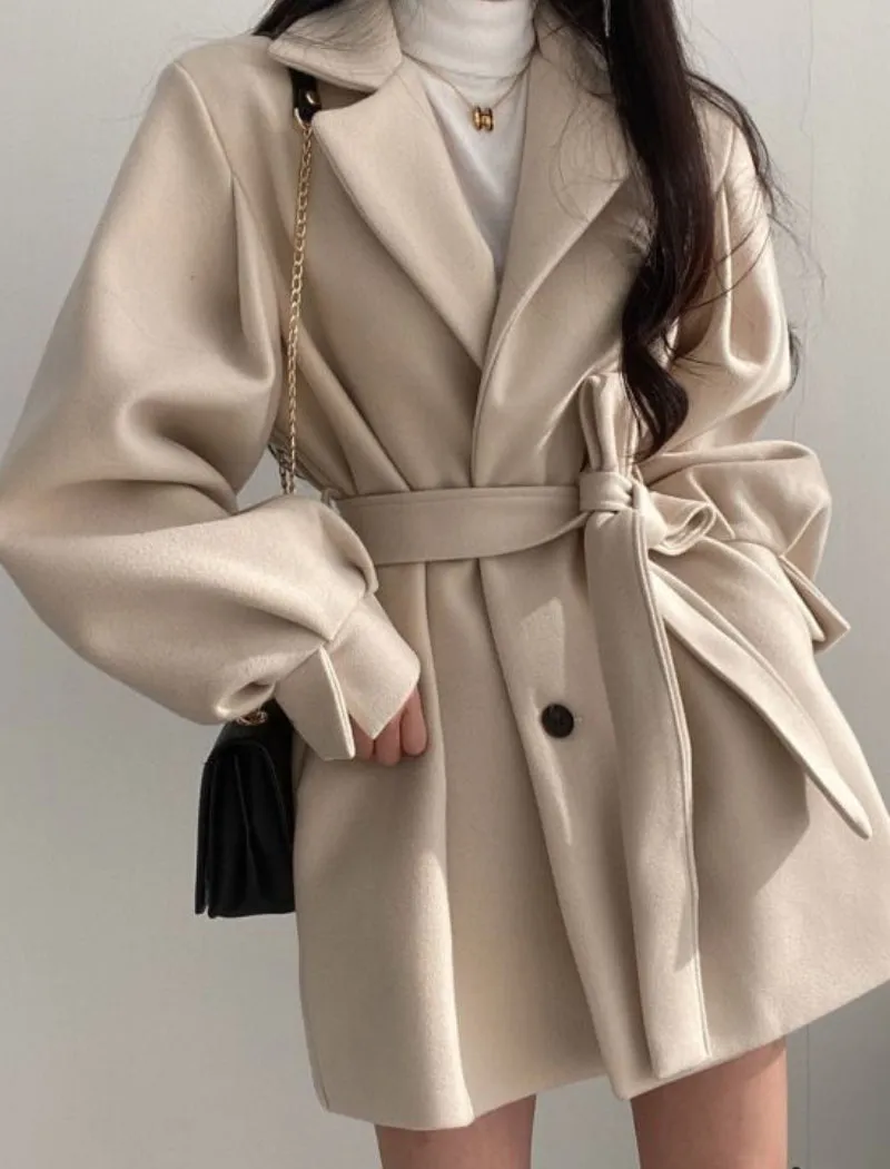 Winter Coat, Wool Coat, Wool Coat Women, Robe Coat Mariam in Beige and Black