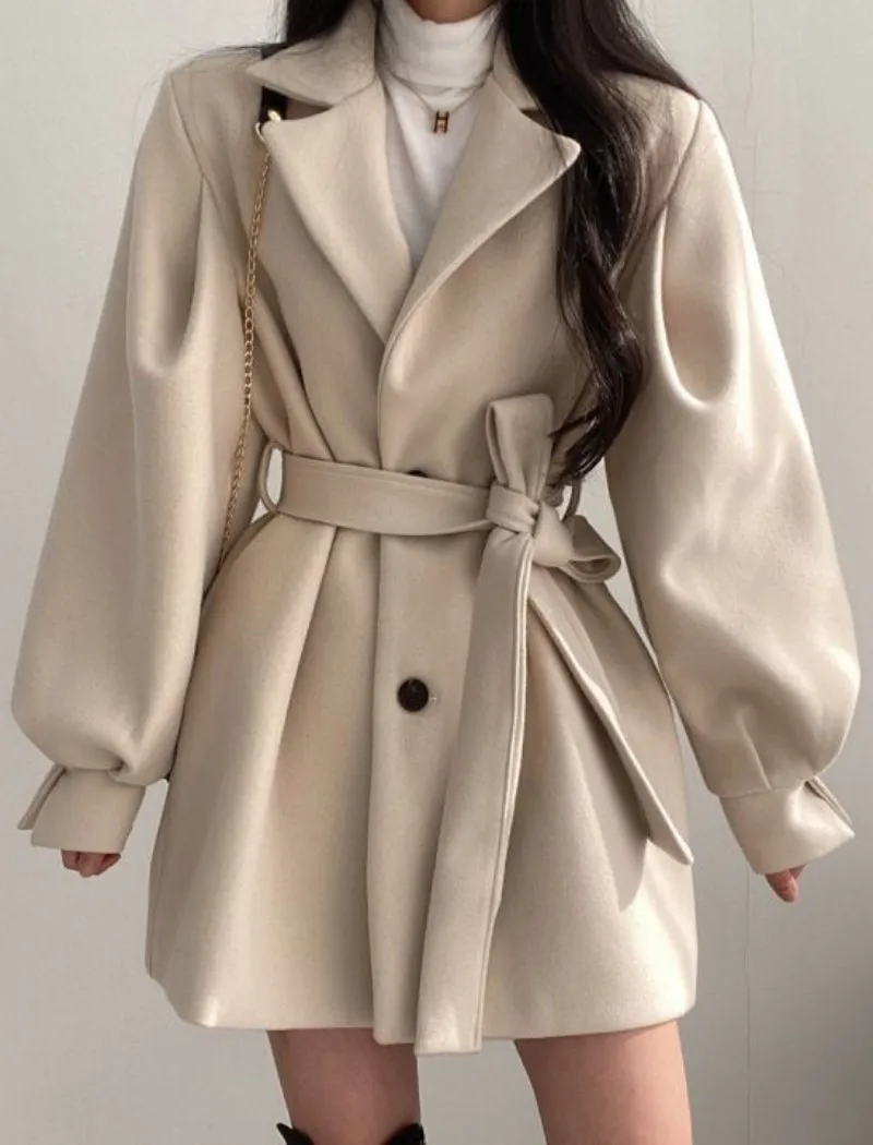 Winter Coat, Wool Coat, Wool Coat Women, Robe Coat Mariam in Beige and Black