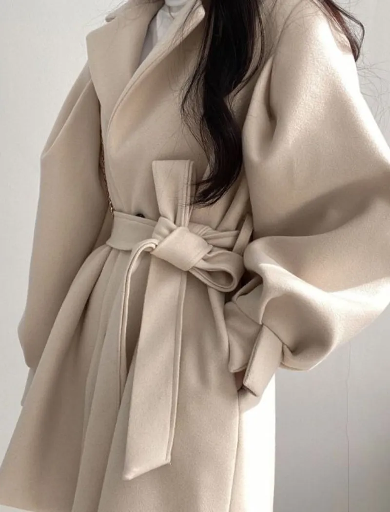 Winter Coat, Wool Coat, Wool Coat Women, Robe Coat Mariam in Beige and Black