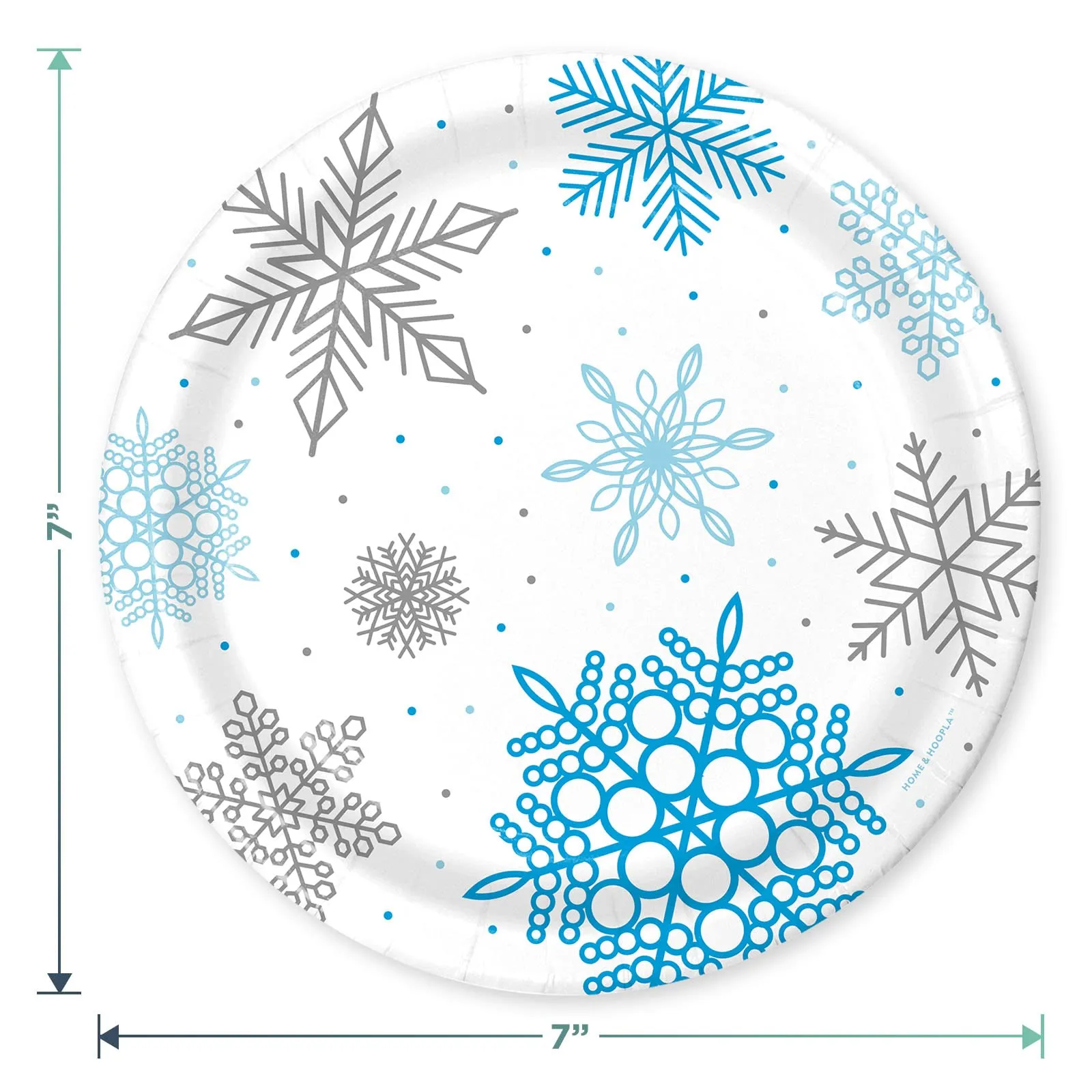 Winter Snowflake Dessert Paper Plates, Napkins, Table Cover, and Metallic Hanging Cutouts - Frozen Party Decorations and Snow Princess Party Supplies (Serves 16)