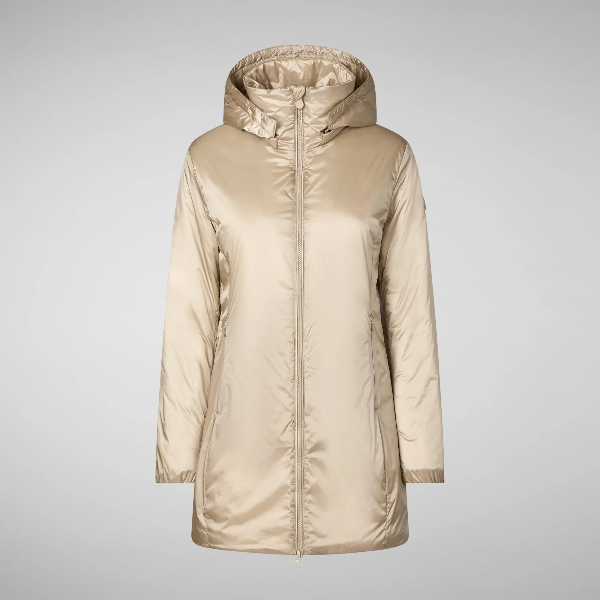 Woman's hooded coat Rhia in wood beige