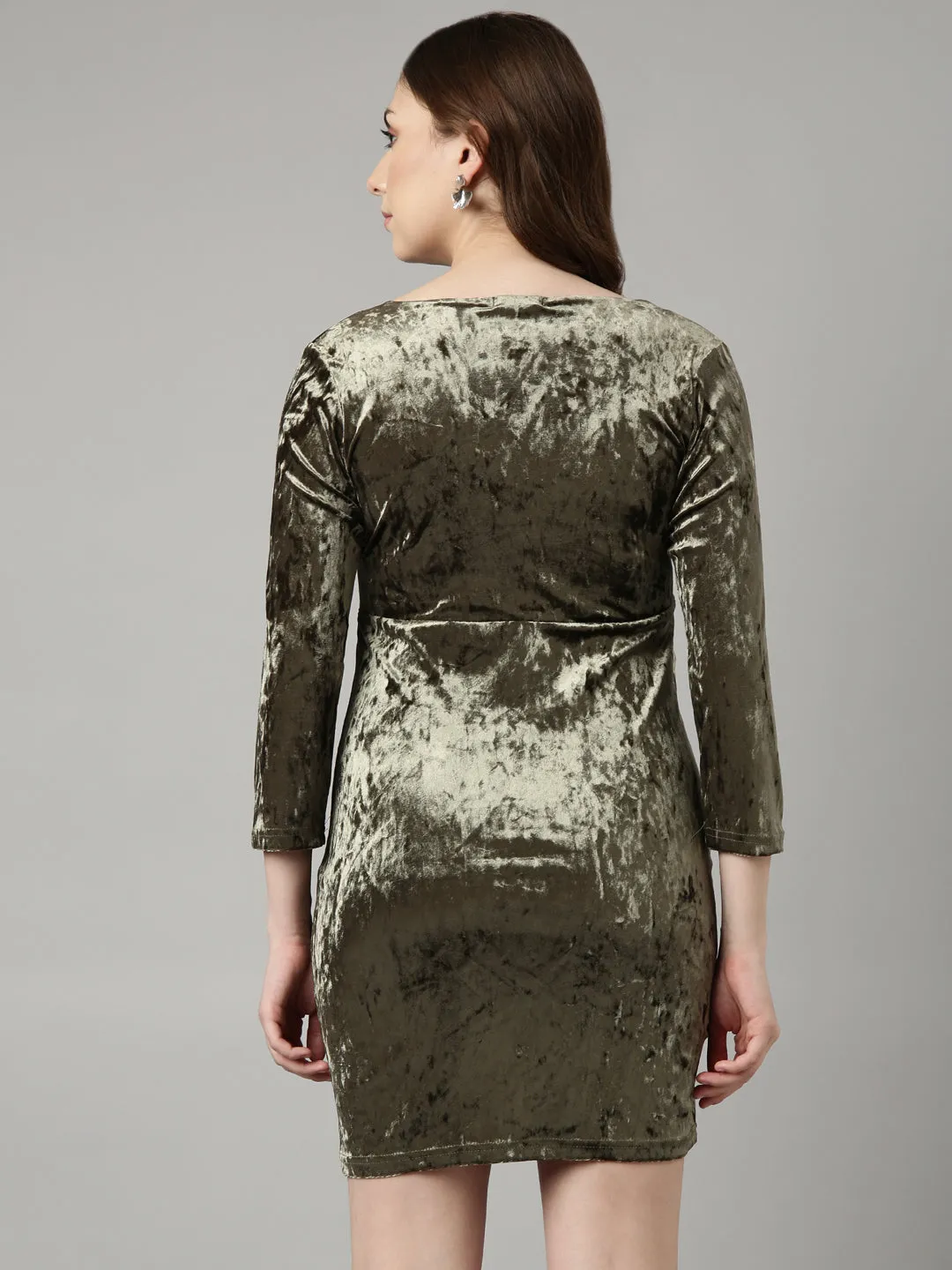 Women Olive Solid Wrap Dress