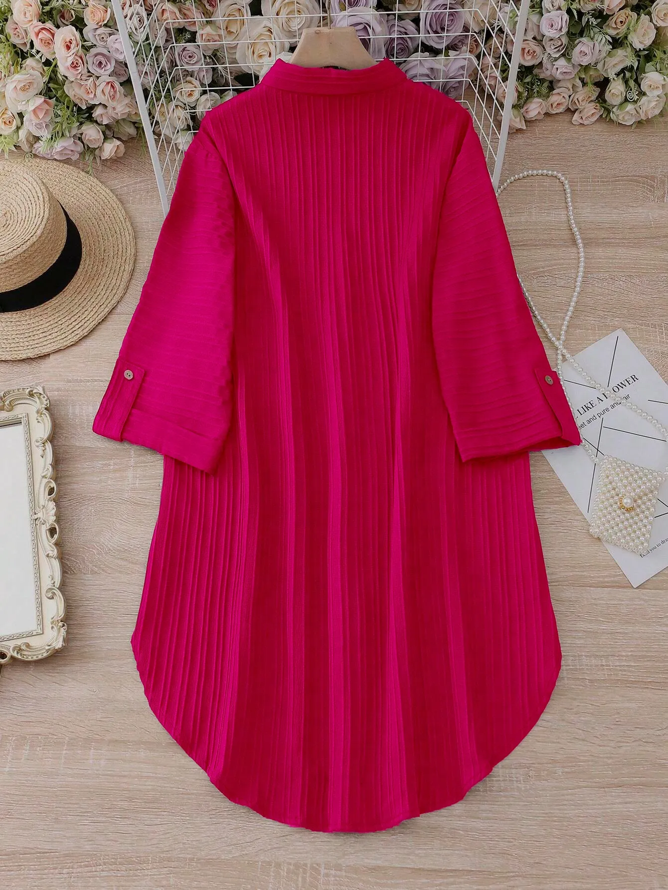 Women Striped Roll-Up Sleeves Shirt Dress