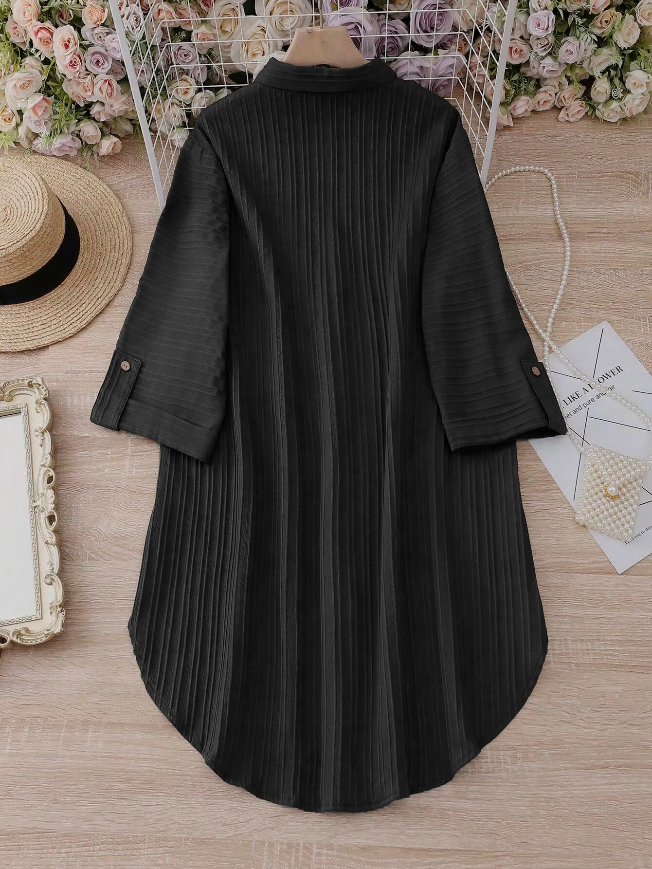 Women Striped Roll-Up Sleeves Shirt Dress