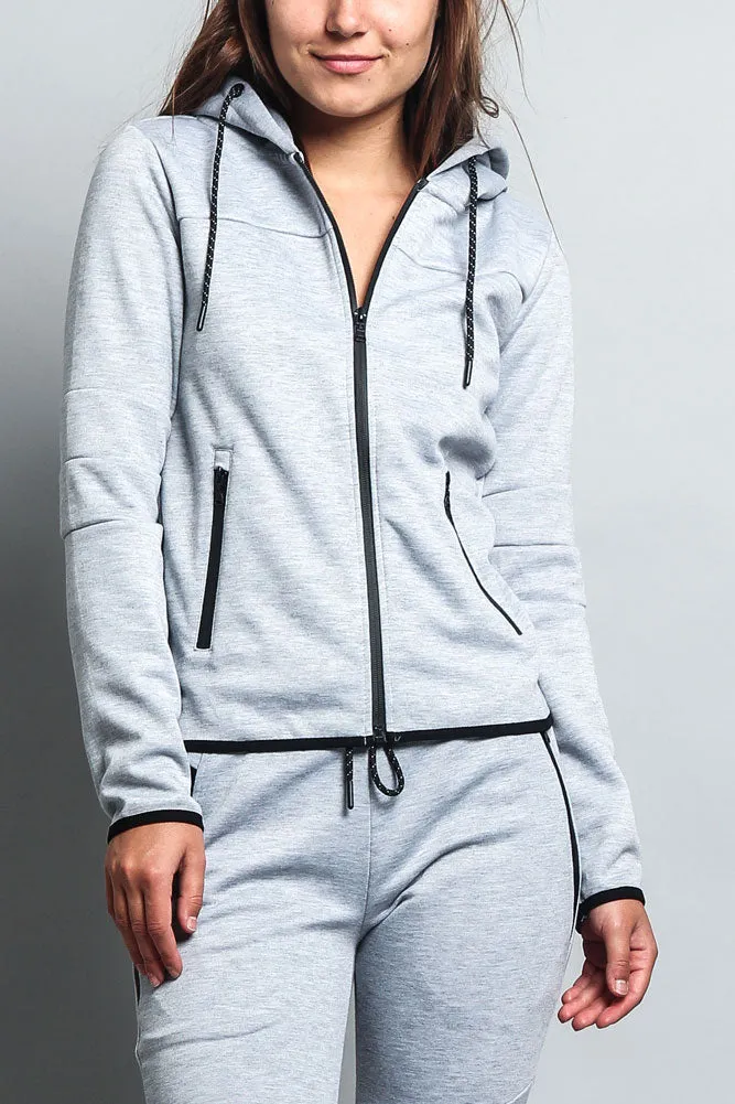 Women's Athletic Zip Up Hooded Sweater (Top Only)