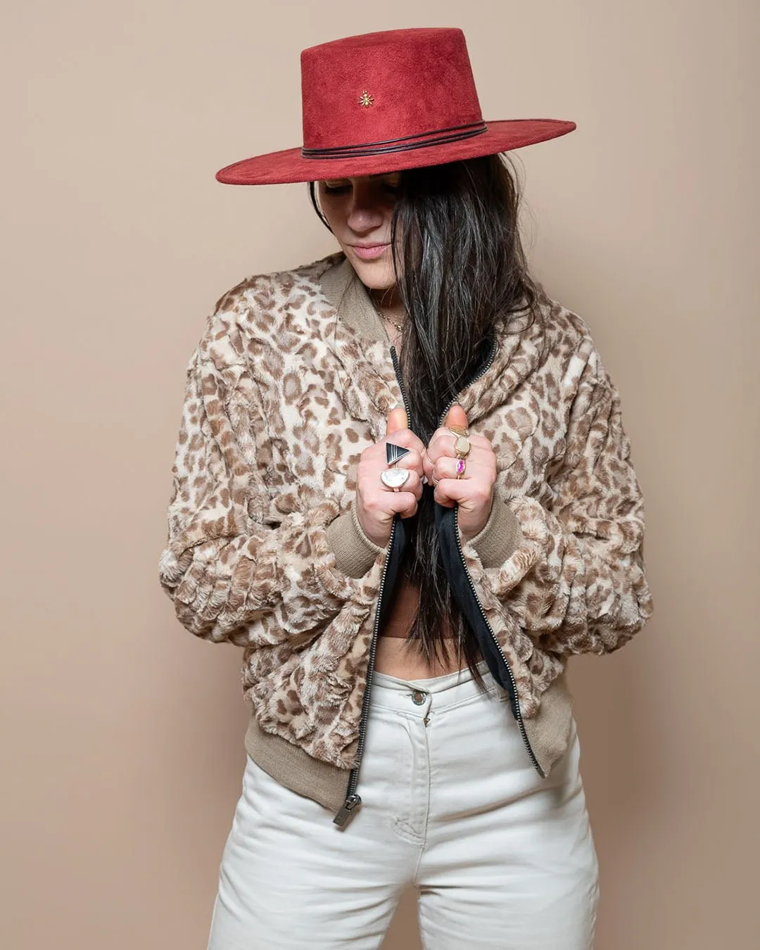 Women's Faux Fur Jacket | Tan Strawberry Leopard