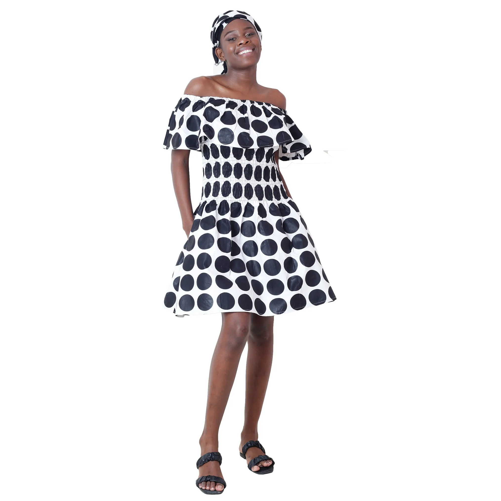 Women's Off Shoulder Smocking Mini Dress -- FI-3014