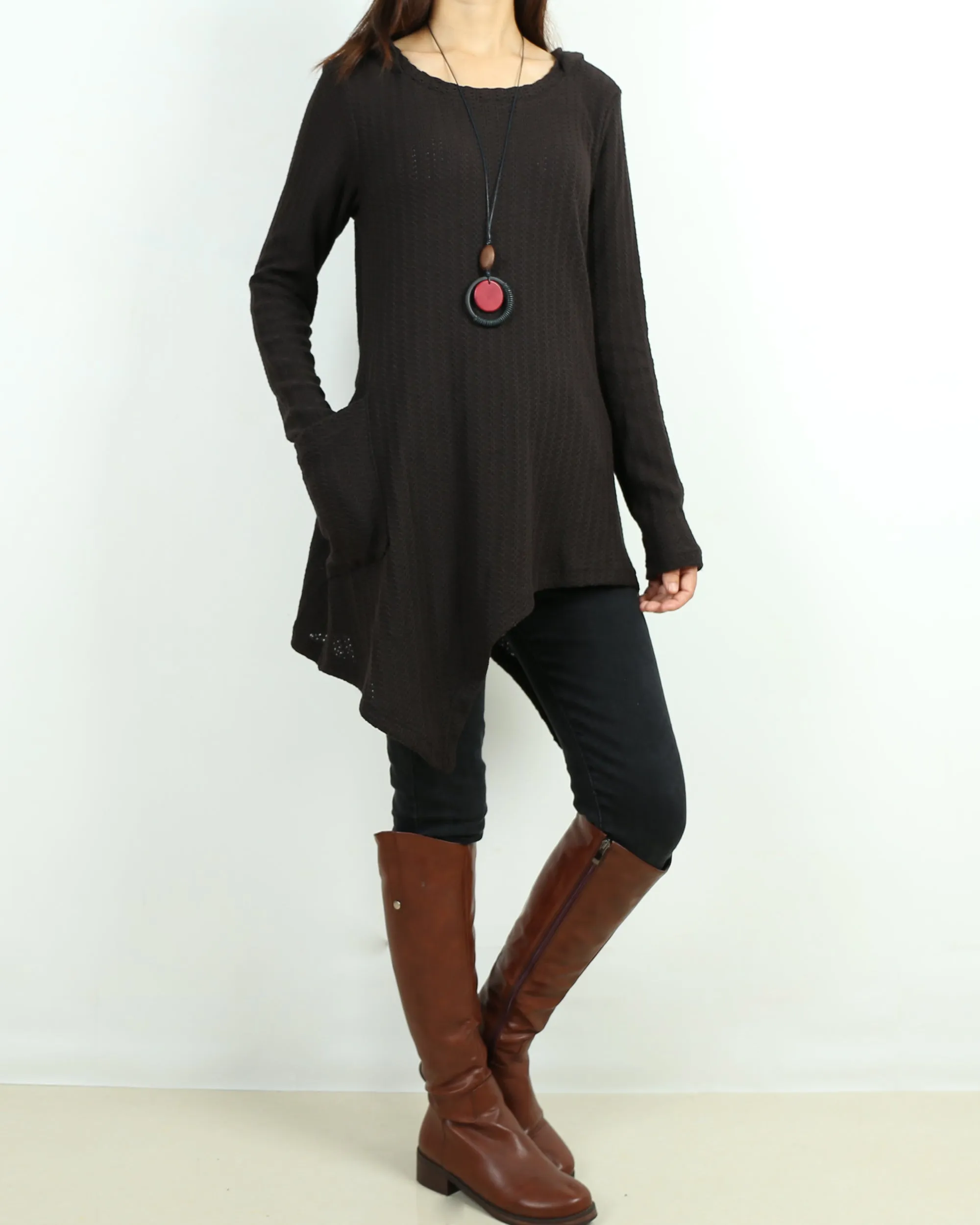 Women's oversized tunic dress/asymmetrical knit tunic dress/plus size hoodie/casual customized top/Maternity dress/black sweater (Q5101)