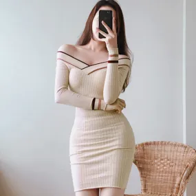 Women's Spring/Autumn Striped Sheath Sweater Mini Dress