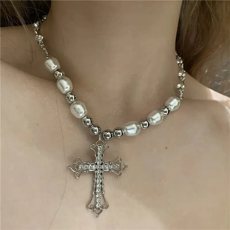 Women's Vintage Christian Cross Minimalist Choker Pendant Necklace