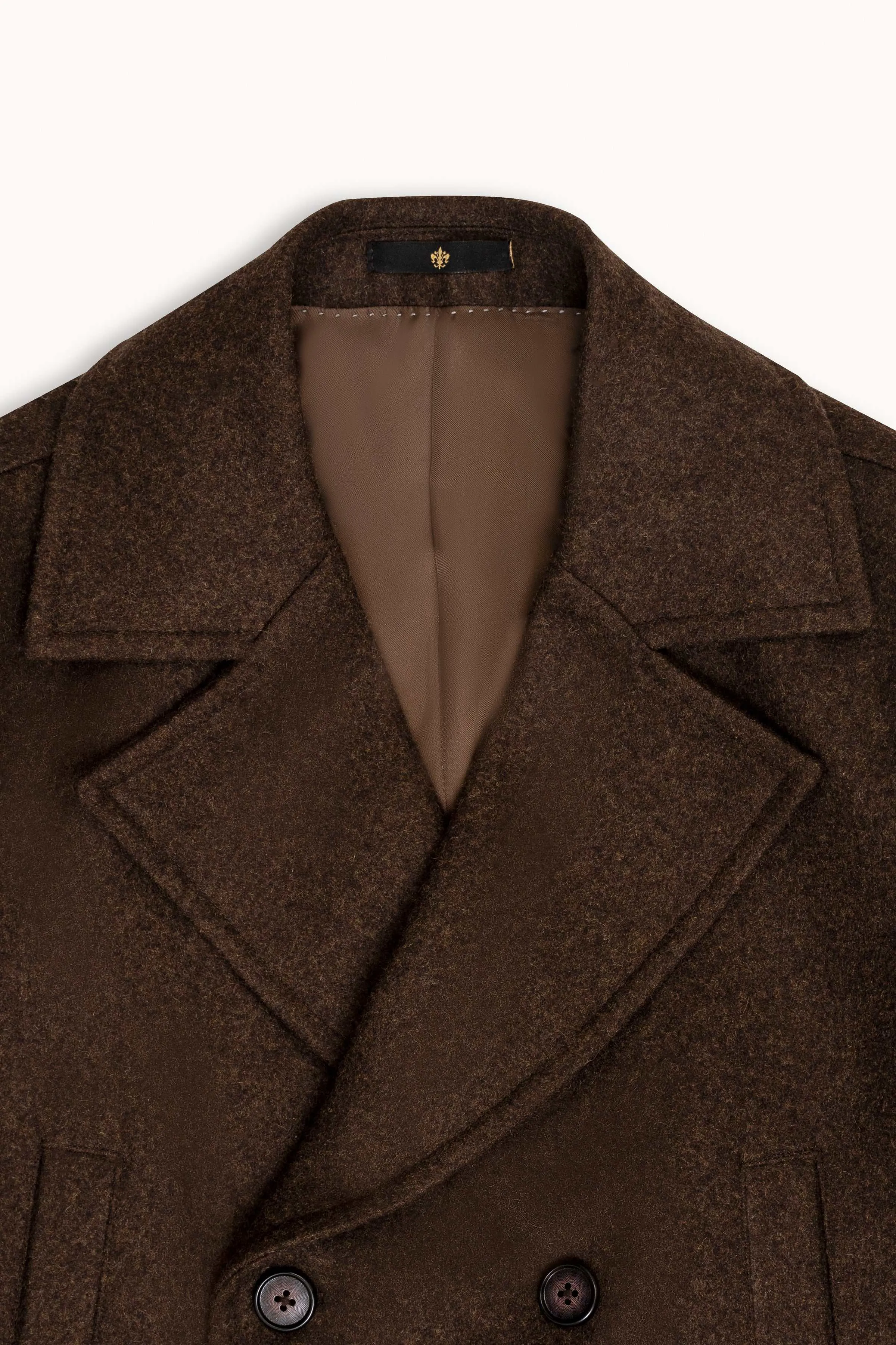 WOOLEN LONG COAT DOUBLE BREASTED  DARK BROWN