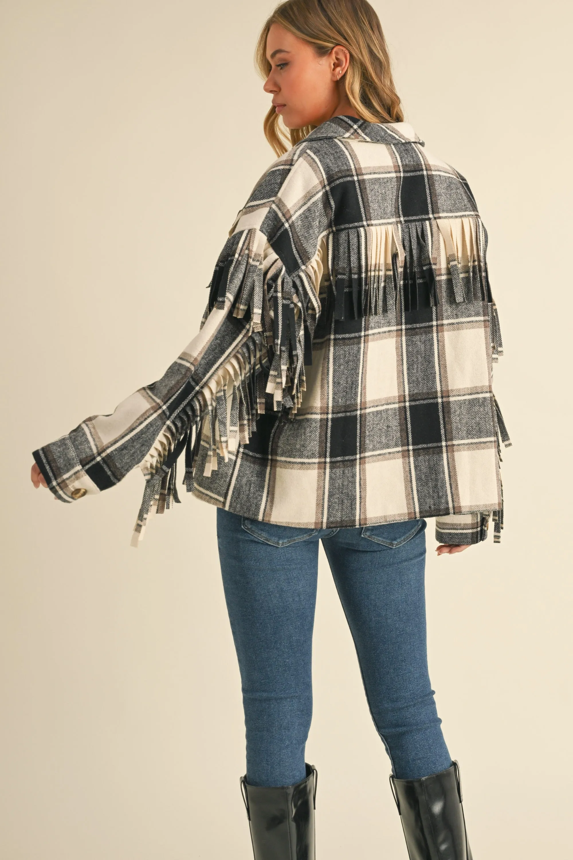 Wynter Wool Fringed Detail Plaid Jacket