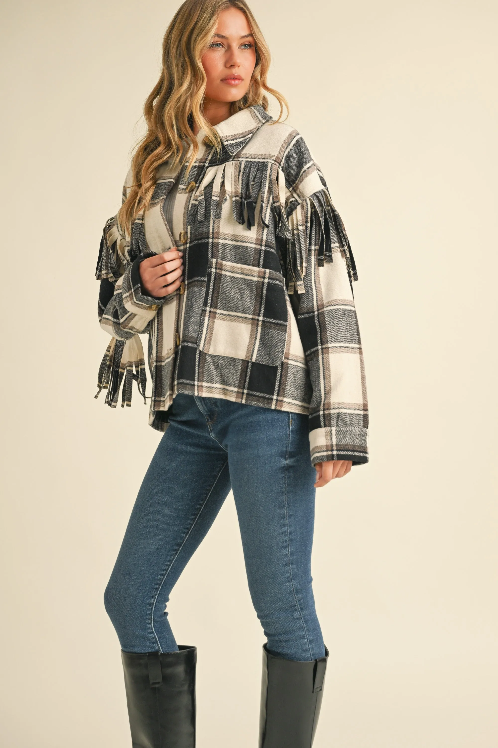 Wynter Wool Fringed Detail Plaid Jacket