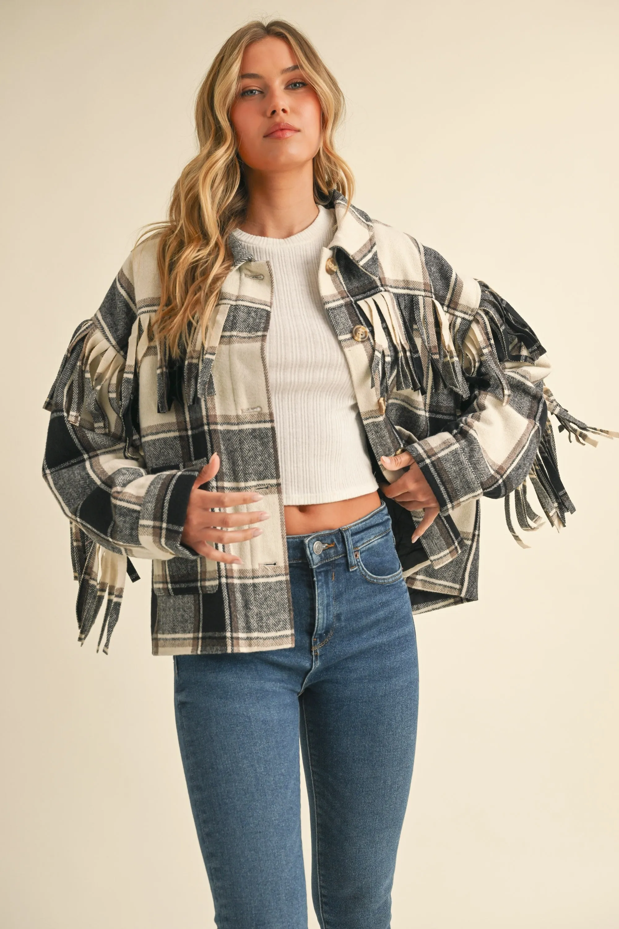 Wynter Wool Fringed Detail Plaid Jacket