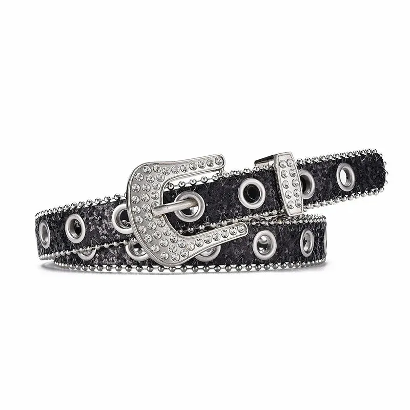 Y2k Girls Belt Retro Leather Rhinestone Pin Buckle Waistband