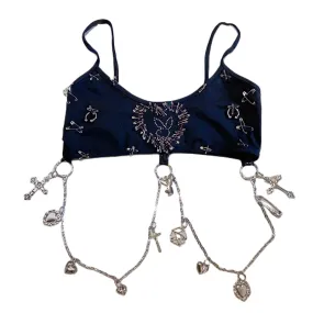 Y2K Underwear Playboy Rabbit Rivets Pins Black Aesthetic Bra